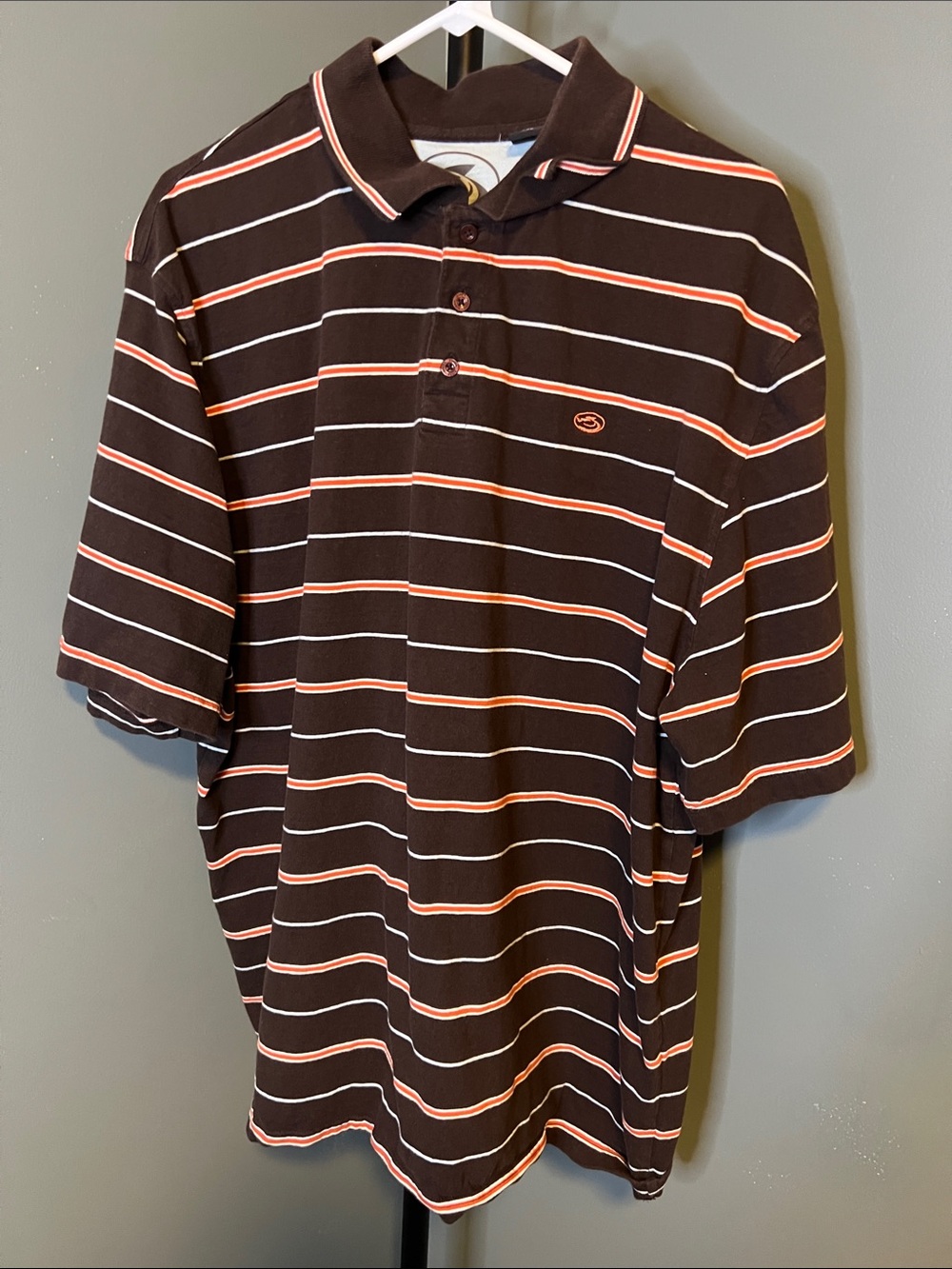 Kirra Men's Brown Polo with Orange & White Stripes